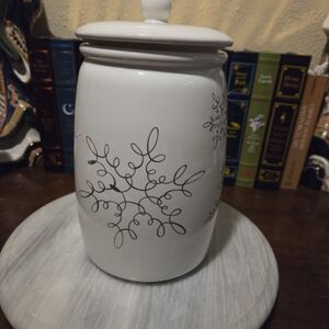 White Ceramic Food Storage Jar with Black Design